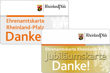 The photo shows the volunteer card and the Rhineland-Palatinate anniversary volunteer card.