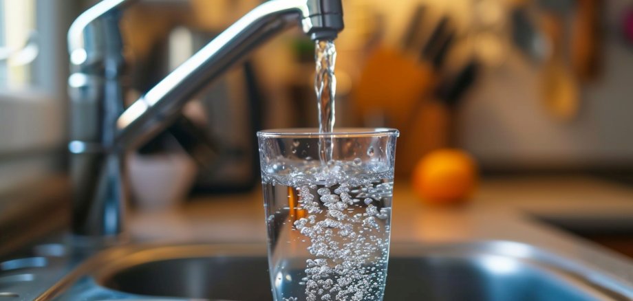 Water flows from a tap into a glass.