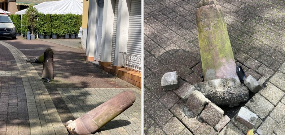 The photo shows the damaged bollards.
