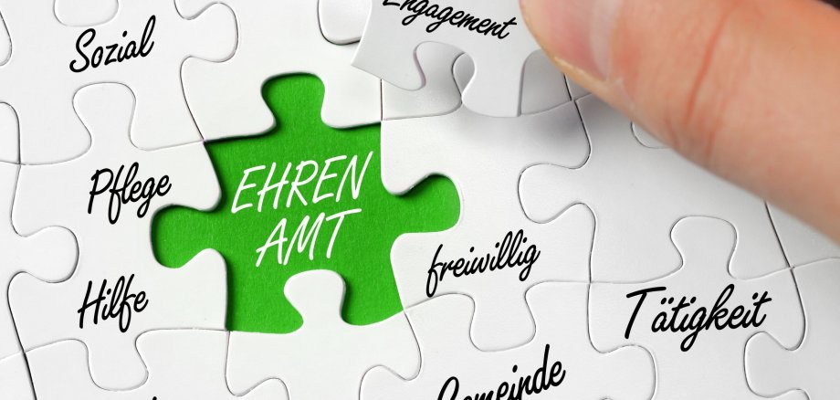 The graphic shows a jigsaw puzzle with a green piece labeled Volunteering and other puzzle pieces with various terms relating to this topic.