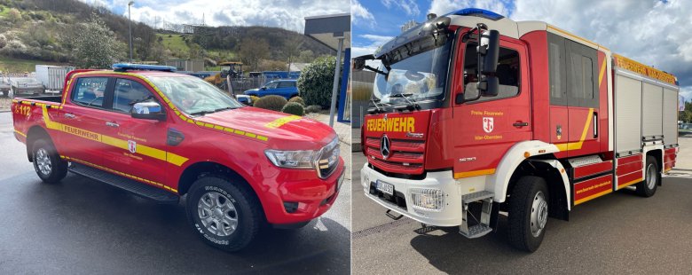 Das Foto zeigt die beiden neuen Feuerwehrfahrzeuge.